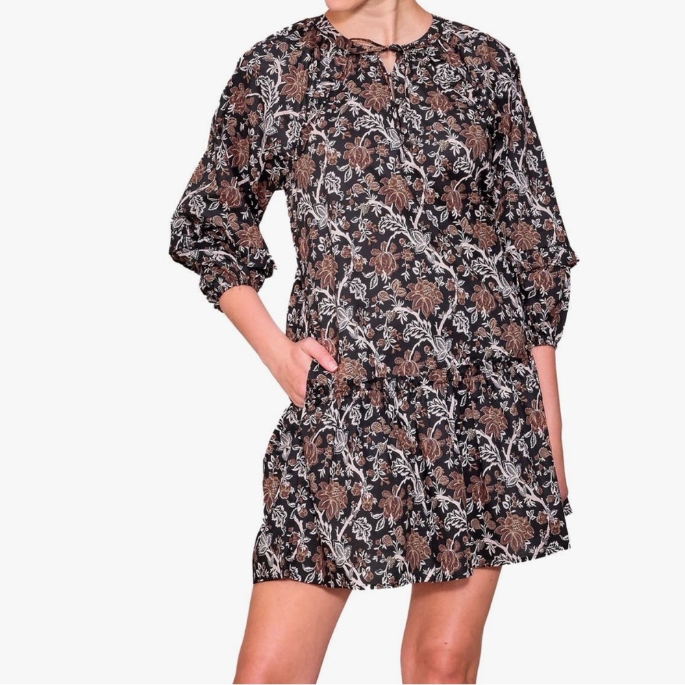 NWT Anthropologie Melloday‎ Black Floral Poplin Babydoll Mini Dress Size Medium